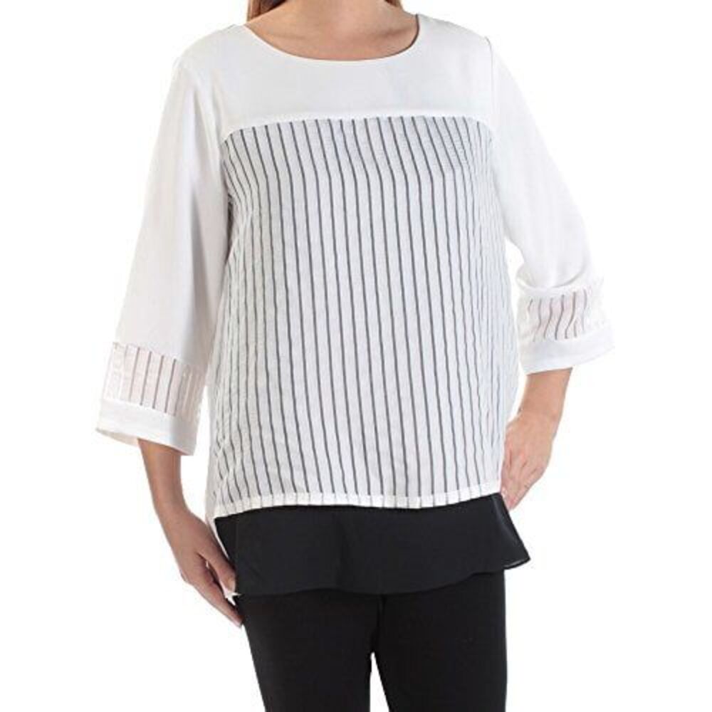 Alfani Striped Jewel Neck 3/4 Sleeve Top